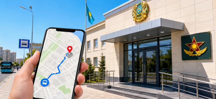 Военкомат Кызылорды — Департамент по делам обороны и карта с маршрутом к УДО на улице Шукурова